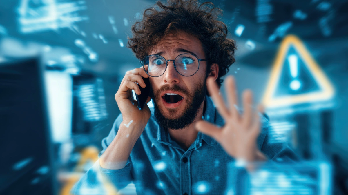 homme en panique au téléphone